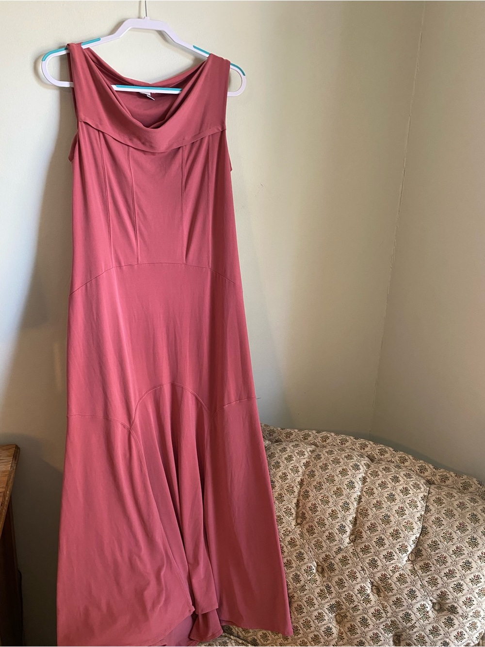 90s Vintage Spiegel Dusty Rose Maxi Dress with Draped Neckline